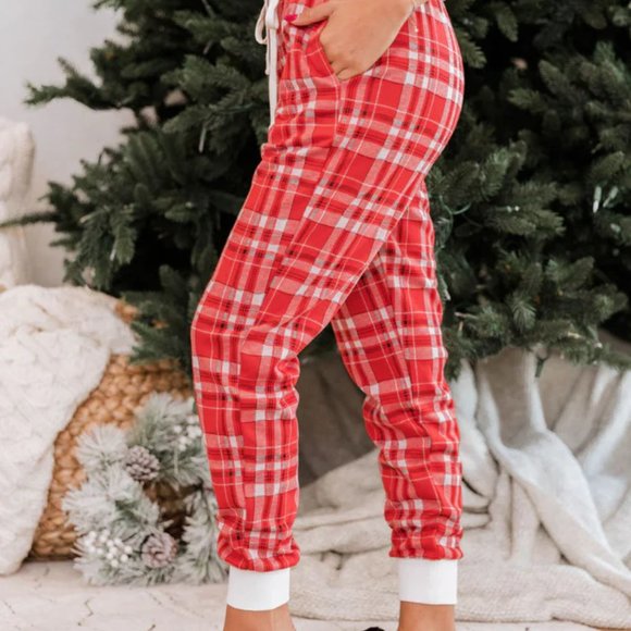 NWT Pink Lily Red Plaid Lounge Joggers by Pink Lily - Picture 3 of 8